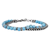 Stainless Steel Square Fox Tail Chain and Turquoise Bead Bracelet
